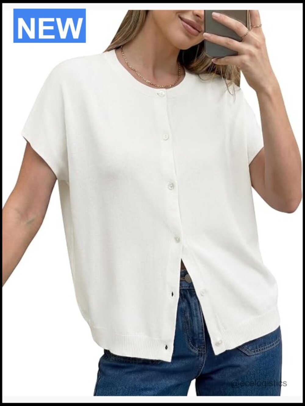 Oversized Short Sleeve Cardigan - Lightweight Wool Blend Knit - Open Front